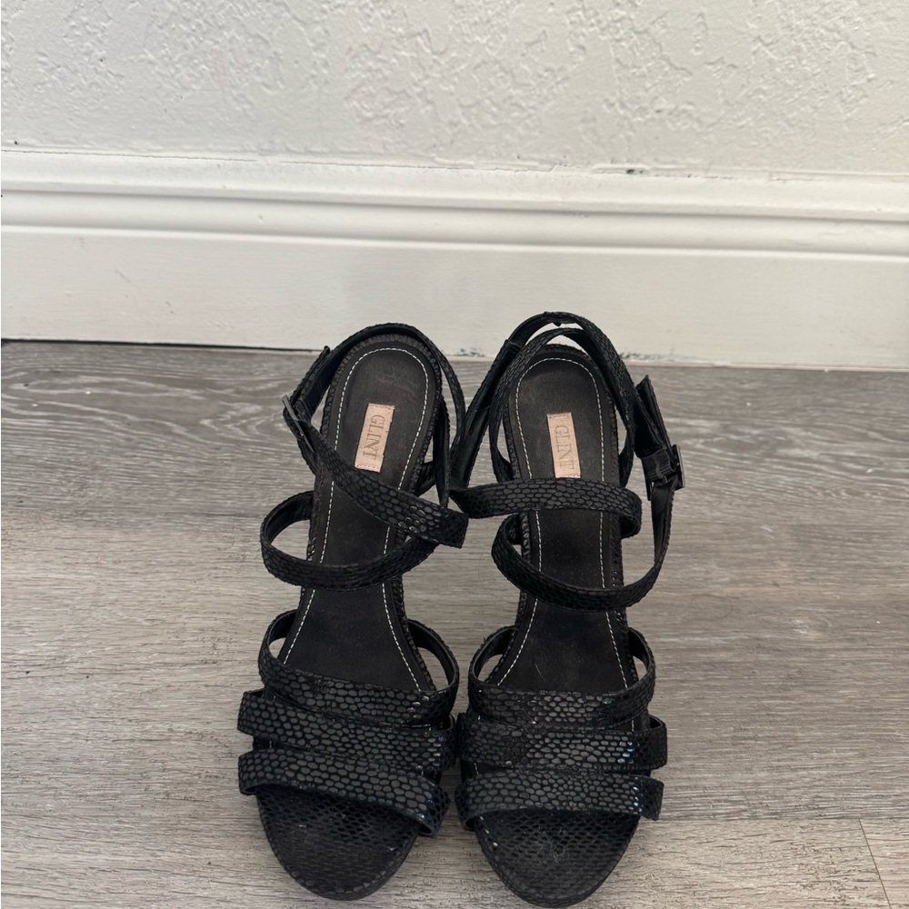 Glint Black Strappy Heels